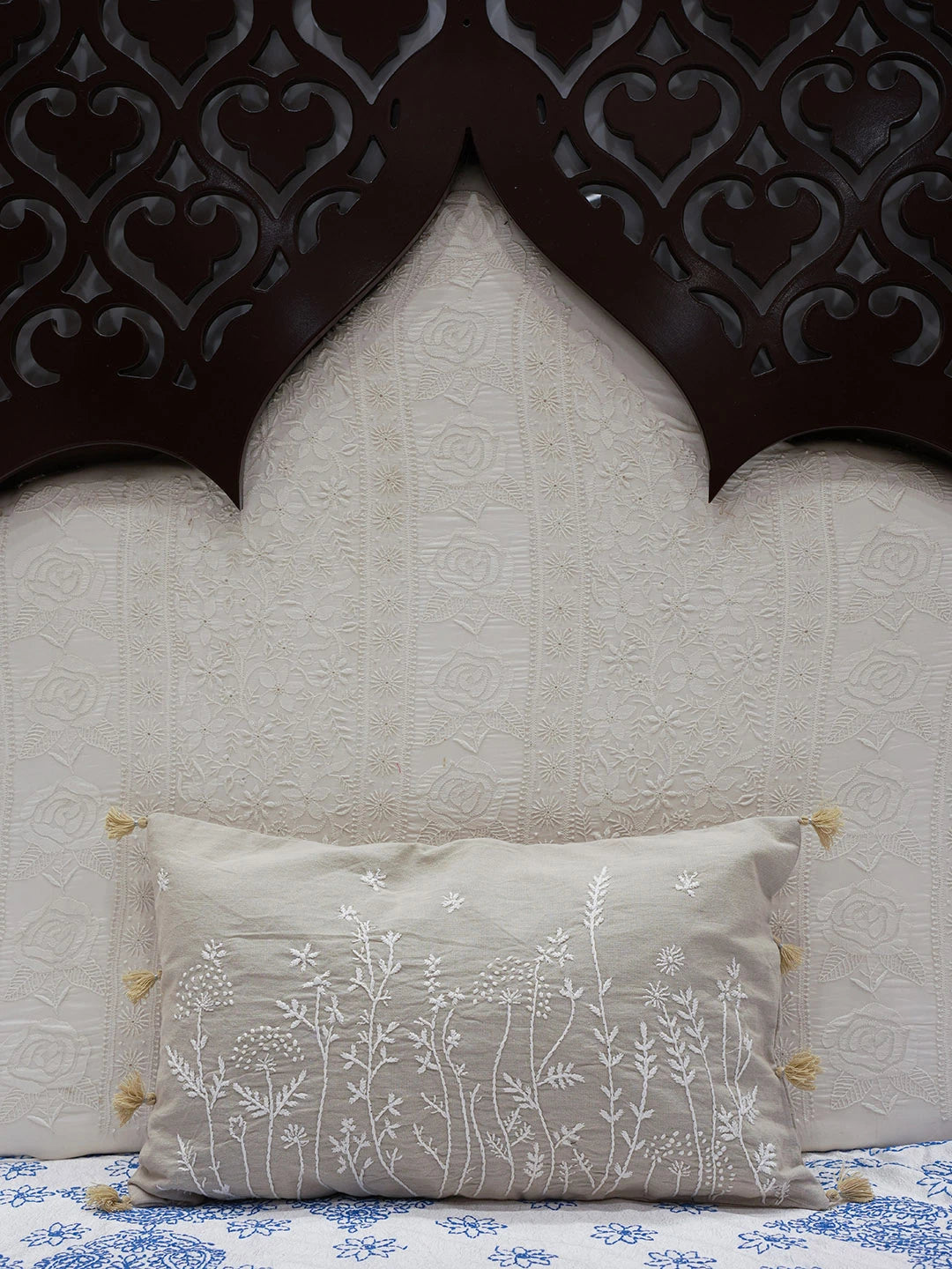 Ada Hand Embroidered Oyster Grey Cotton Lucknowi Chikankari Pillow Cover 01A591357