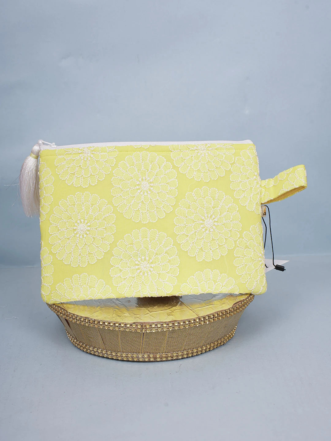 Ada Hand Embroidered Yellow Viscose Georgette Lucknowi Chikankari Pouch 01A596896