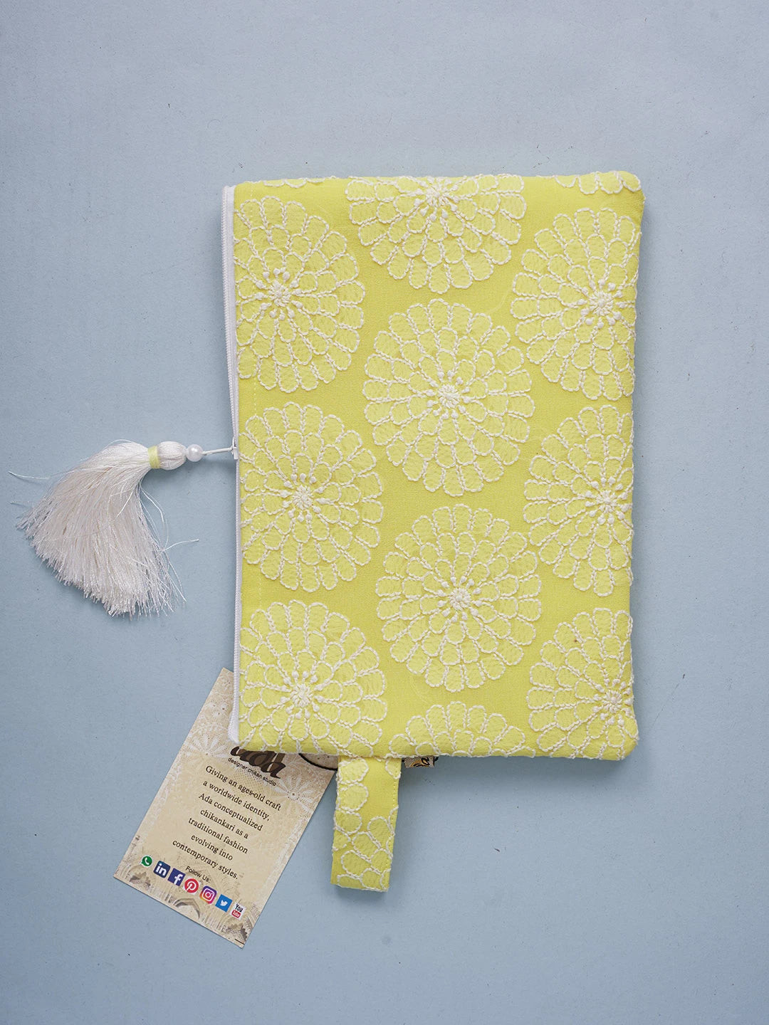 Ada Hand Embroidered Yellow Viscose Georgette Lucknowi Chikankari Pouch 01A596896