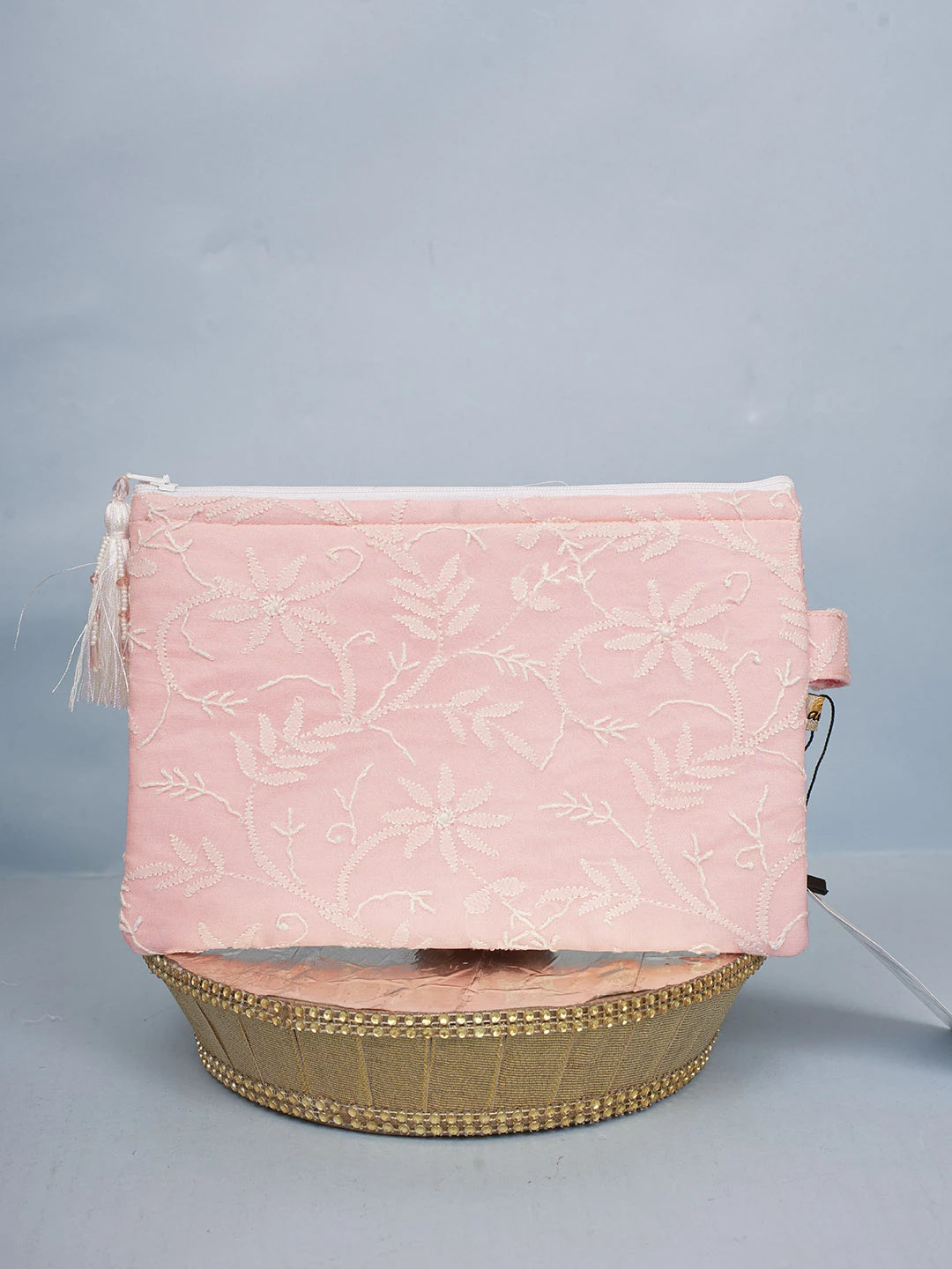 Ada Hand Embroidered Pastel Peach Pure Georgette Lucknowi Chikankari Pouch 01A596893