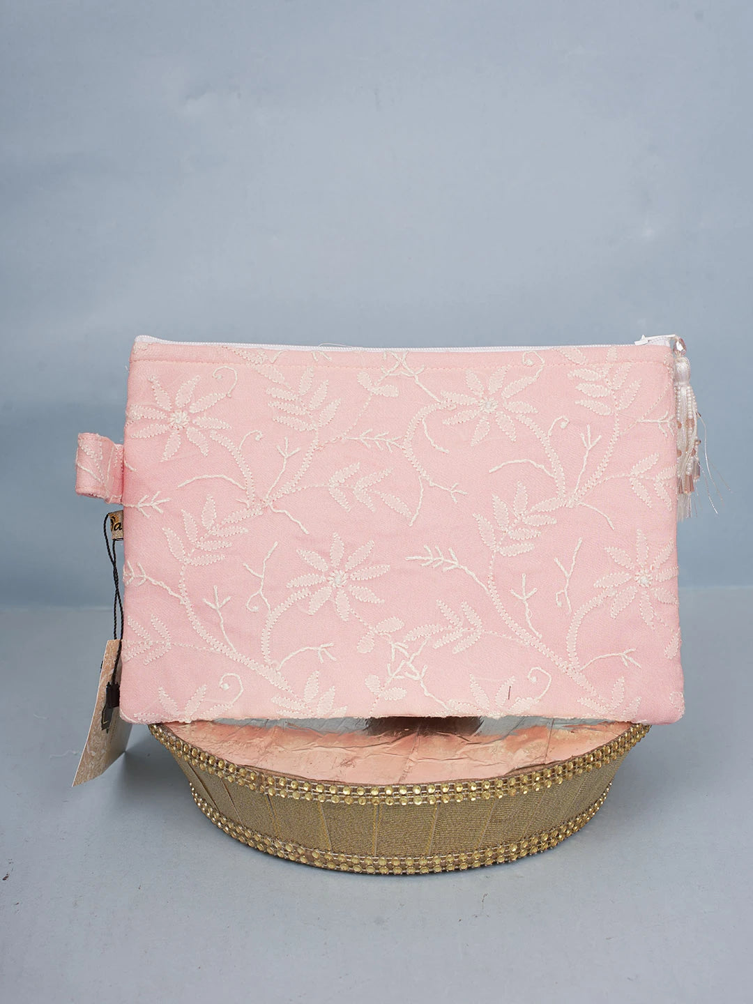 Ada Hand Embroidered Pastel Peach Pure Georgette Lucknowi Chikankari Pouch 01A596893