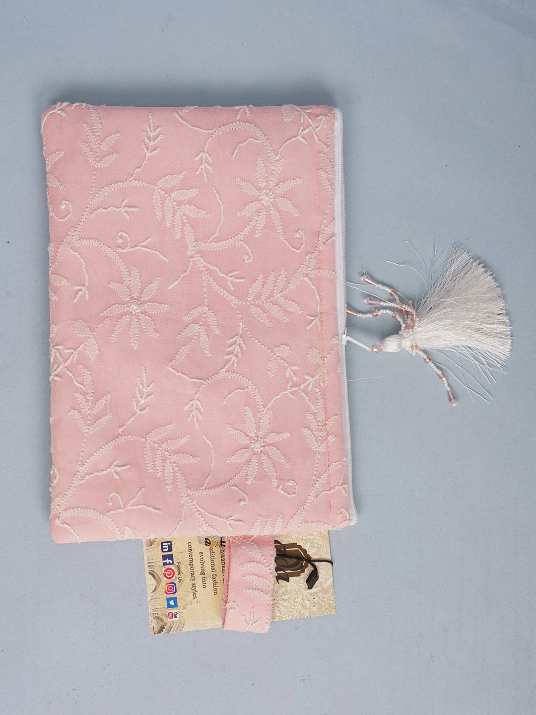 Ada Hand Embroidered Pastel Peach Pure Georgette Lucknowi Chikankari Pouch 01A596893