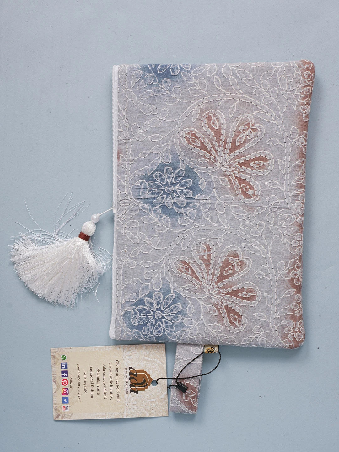 Ada Hand Embroidered Grey Cotton Lucknowi Chikankari Pouch 01A596842
