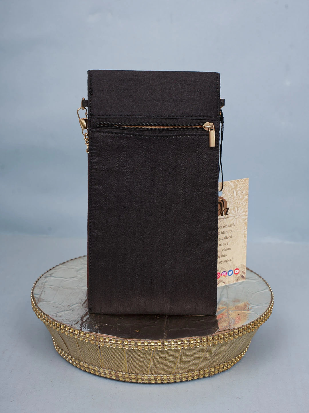 Ada Hand Embroidered Black Silk Lucknowi Chikankari Mobile Cover With Zari Work 01A578225