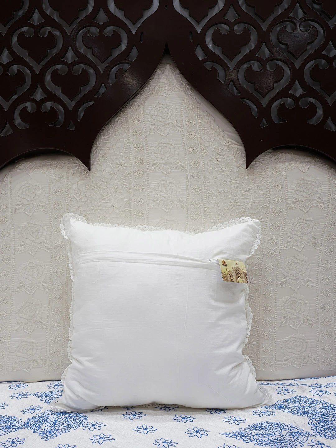 Ada Hand Embroidered White Organza Lucknowi Chikankari Cushion Cover 01A591481