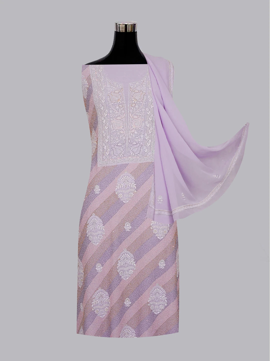 Ada Hand Embroidered Mauve Pure Georgette Lucknowi Chikankari Unstitched Kurta Dupatta Set With Cutdana and Sequinned Work 01A545895