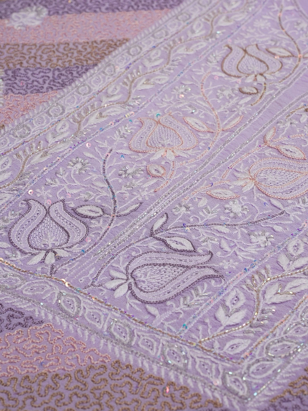 Ada Hand Embroidered Mauve Pure Georgette Lucknowi Chikankari Unstitched Kurta Dupatta Set With Cutdana and Sequinned Work 01A545895