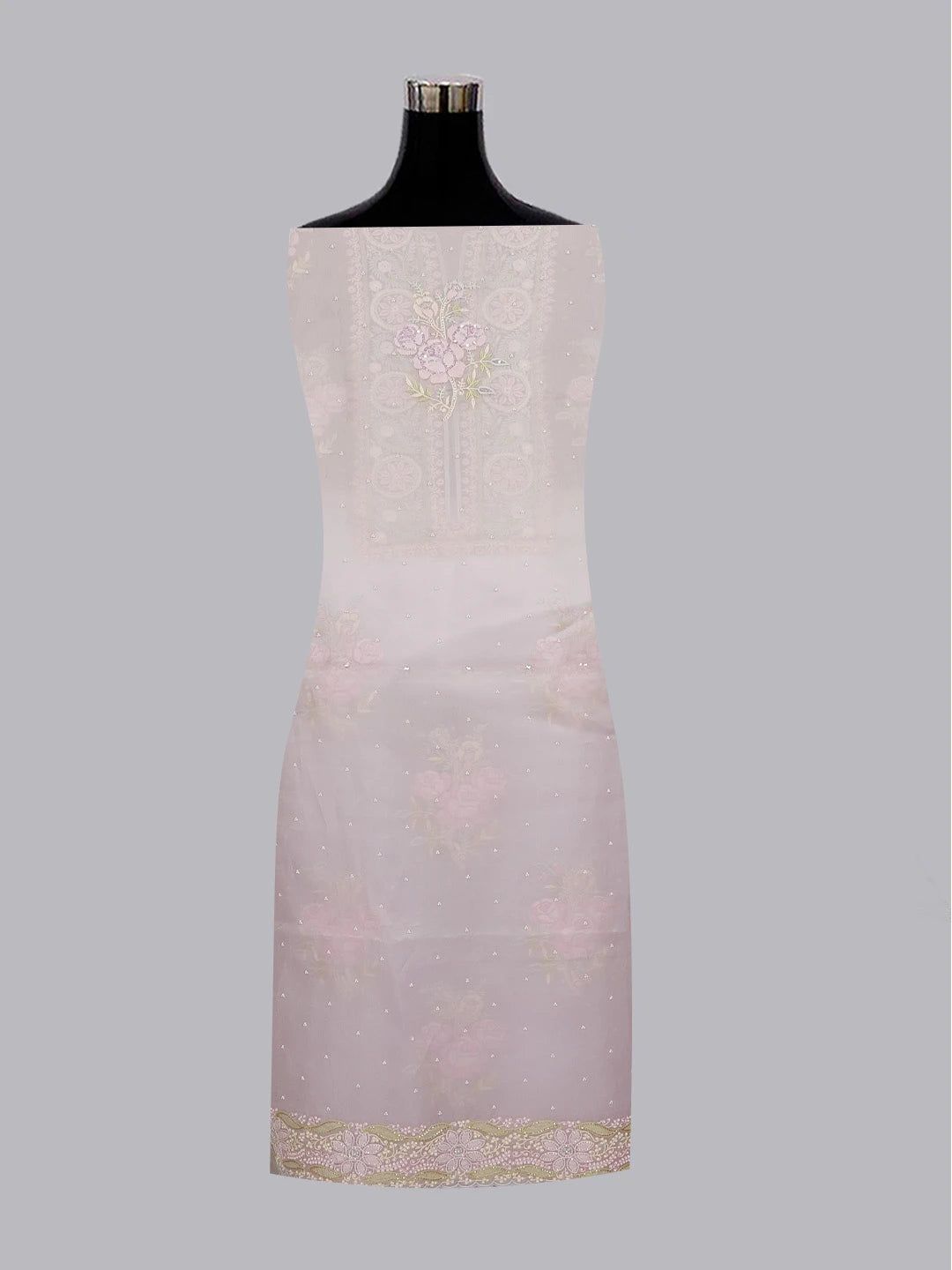Ada Hand Embroidered Light Mauve Organza Lucknowi Chikankari Unstitched Kurta Dupatta Set With Parsi Work 01A582230