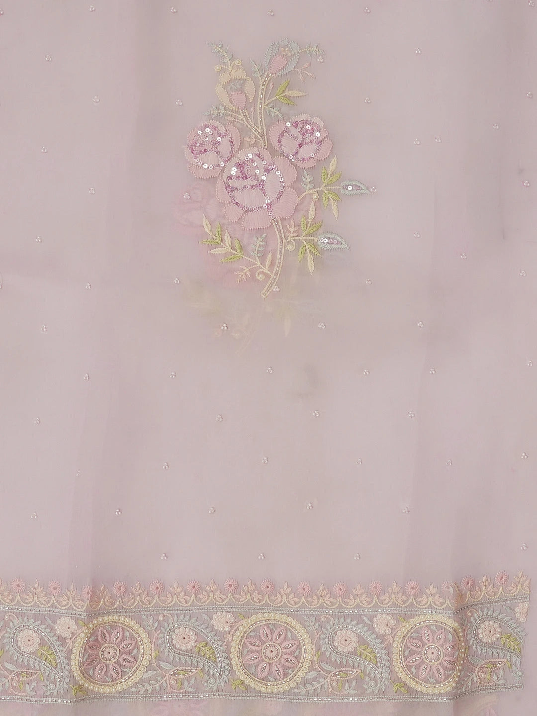 Ada Hand Embroidered Light Mauve Organza Lucknowi Chikankari Unstitched Kurta Dupatta Set With Parsi Work 01A582230
