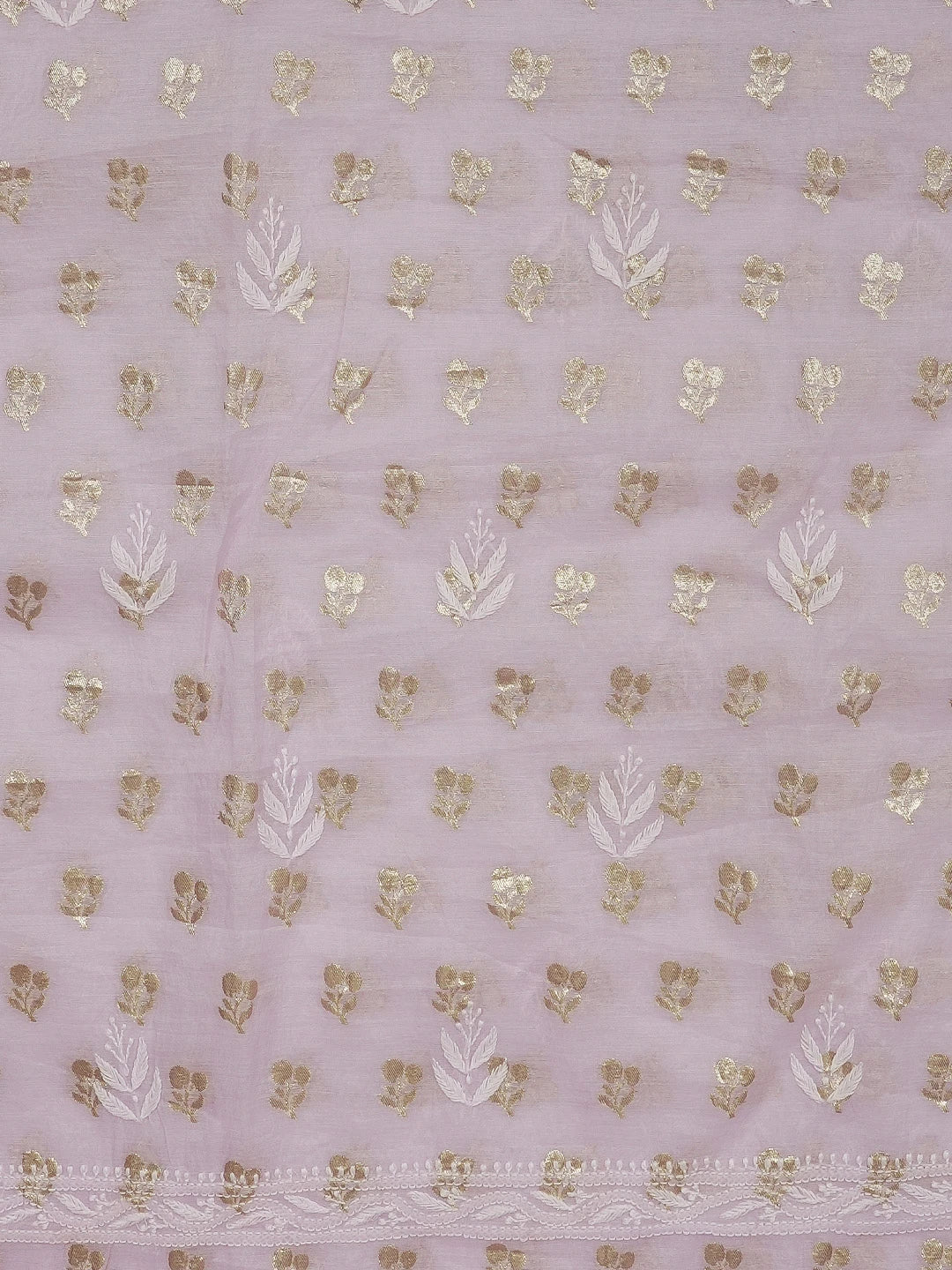 Ada Hand Embroidered Pastel Mauve Chanderi Lucknowi Chikankari Unstitched Kurta Dupatta Set 01A577405