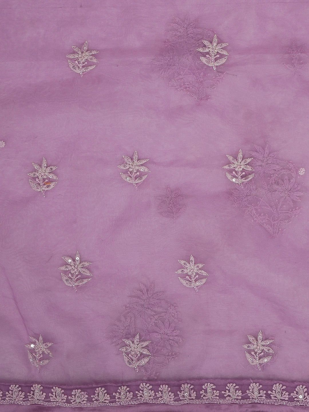 Ada Hand Embroidered Mauve Organza Lucknowi Chikankari Semi stitched Kurta Dupatta Set With Sequinned Work 01A542417