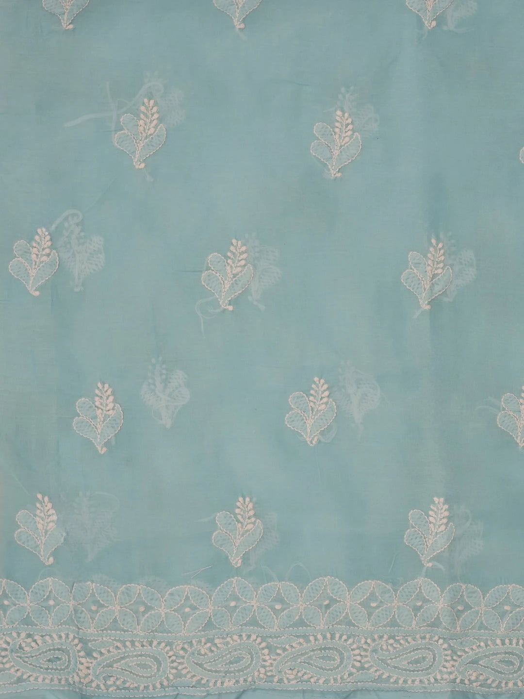 Ada Hand Embroidered Sky Blue Cotton Lucknowi Chikankari Unstitched Suit Piece With Pearl Work 01A574477