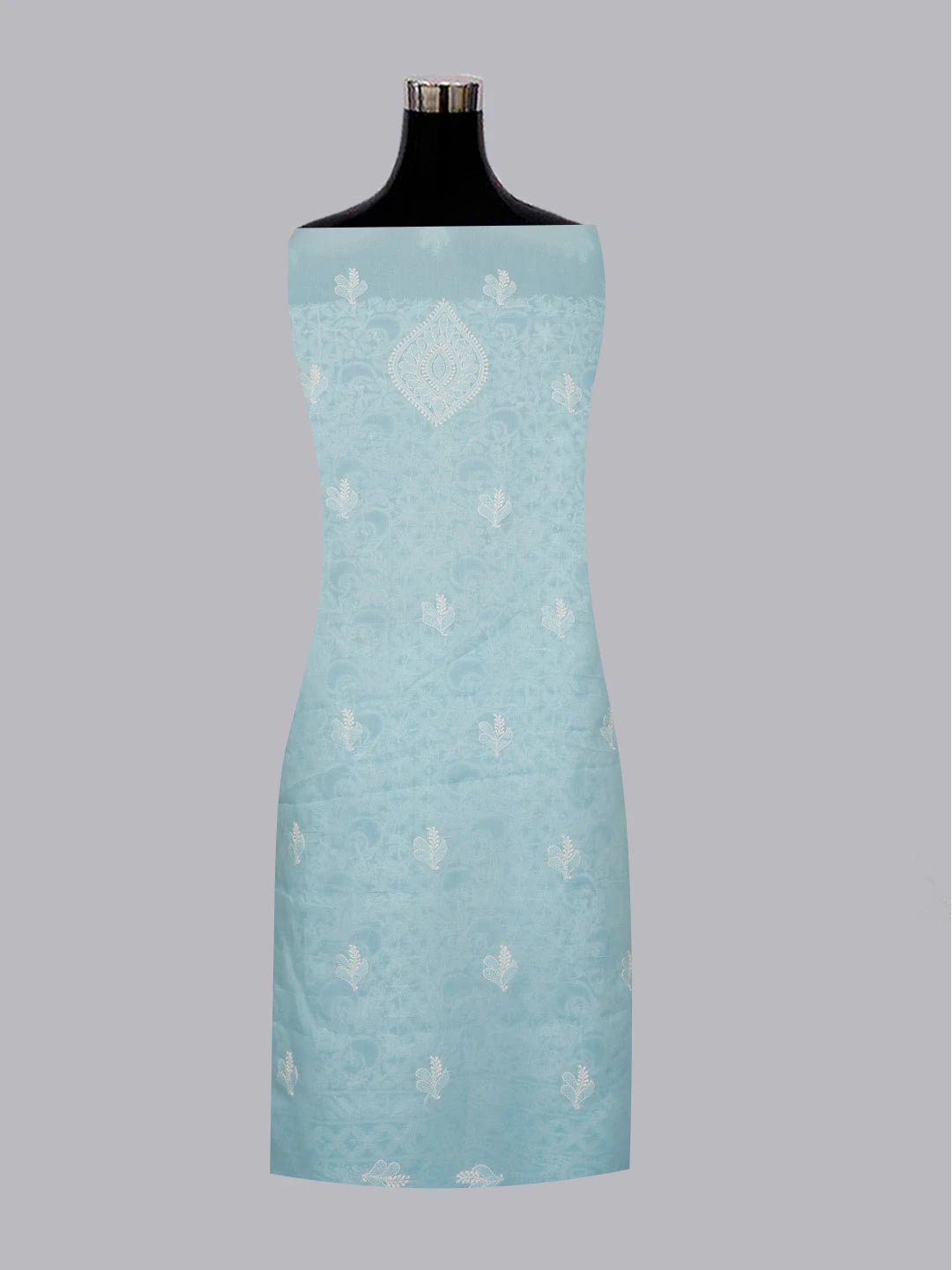 Ada Hand Embroidered Sky Blue Cotton Lucknowi Chikankari Unstitched Suit Piece With Pearl Work 01A574477