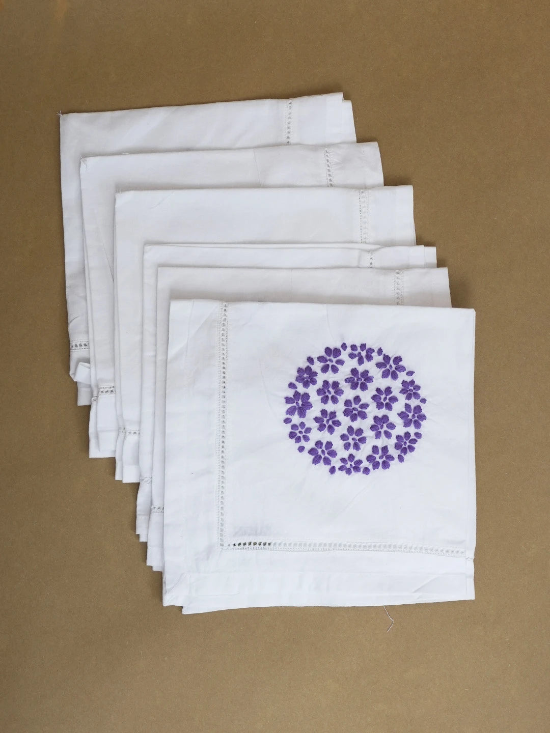 Ada Hand Embroidered White Cotton Lucknowi Chikan Napkin Set 01A507260