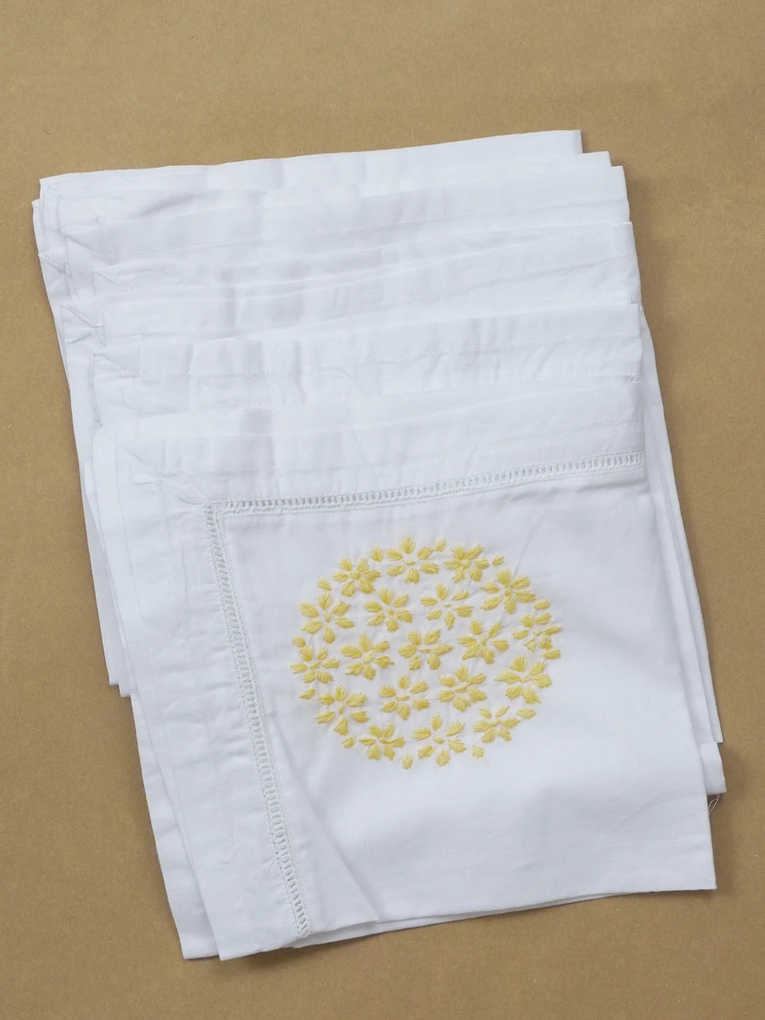 Ada Hand Embroidered White Cotton Lucknowi Chikan Napkin Set 01A129630