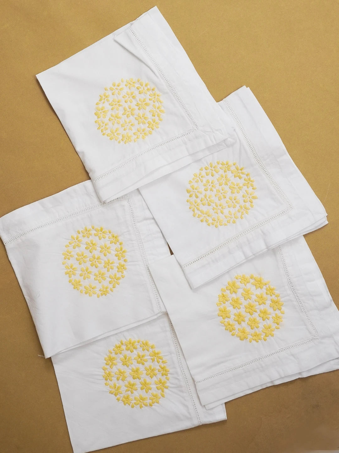 Ada Hand Embroidered White Cotton Lucknowi Chikan Napkin Set 01A129630