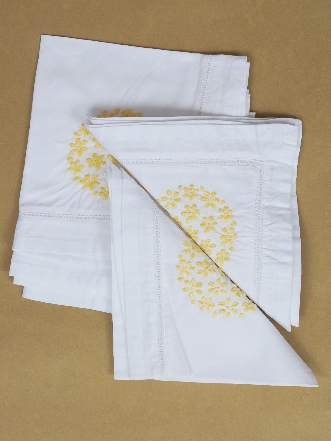 Ada Hand Embroidered White Cotton Lucknowi Chikan Napkin Set 01A129630