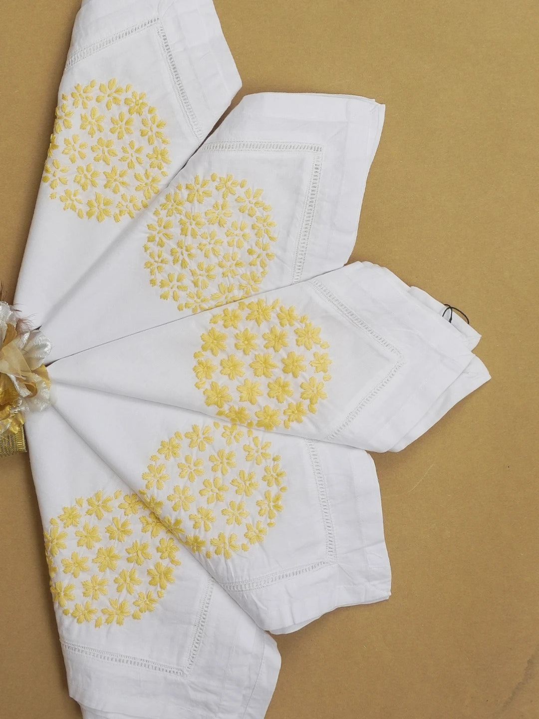 Ada Hand Embroidered White Cotton Lucknowi Chikan Napkin Set 01A129630