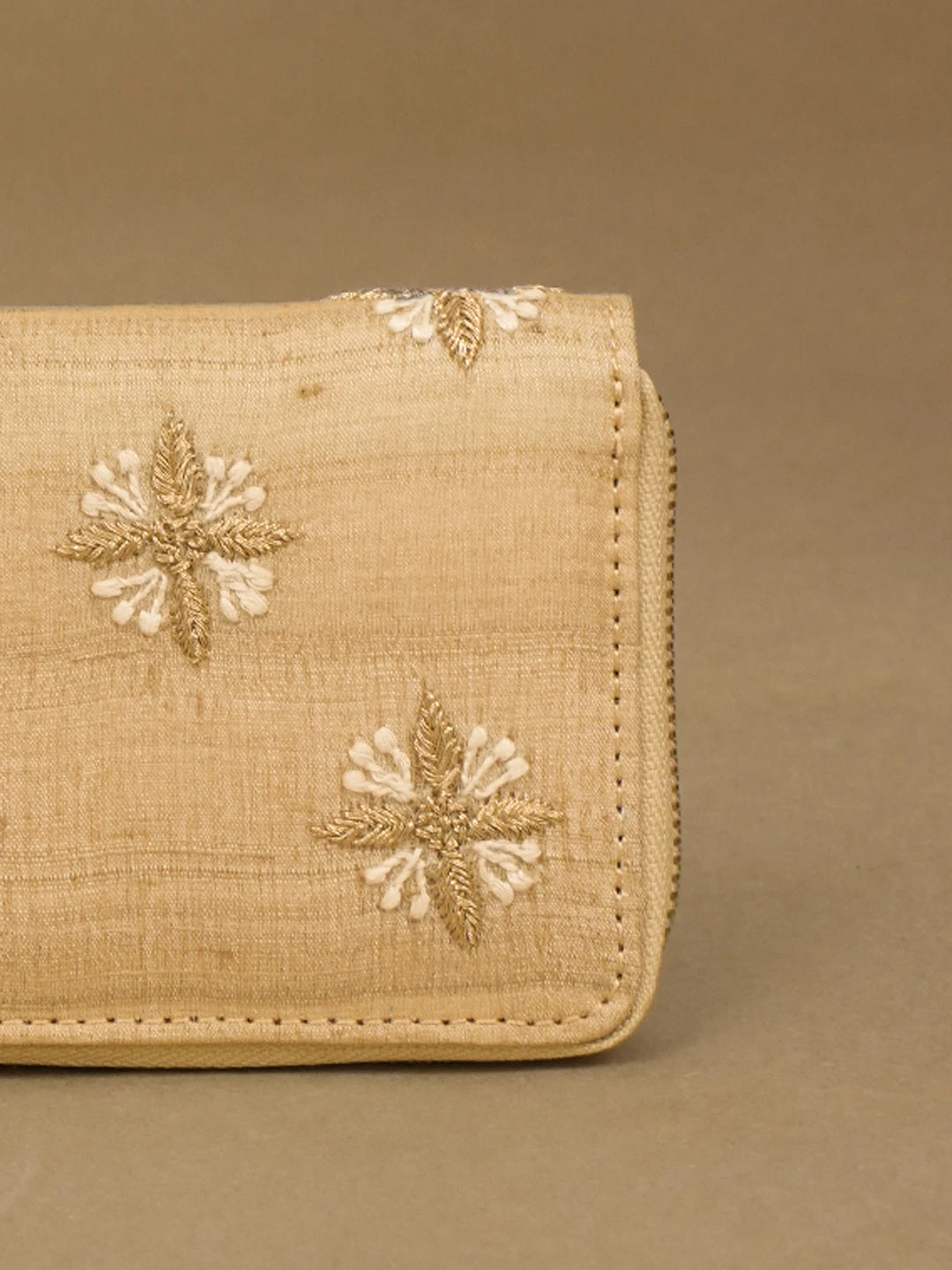 Ada Hand Embroidered Fawn Silk Lucknowi Chikankari Clutch With Zari Work 01A582472