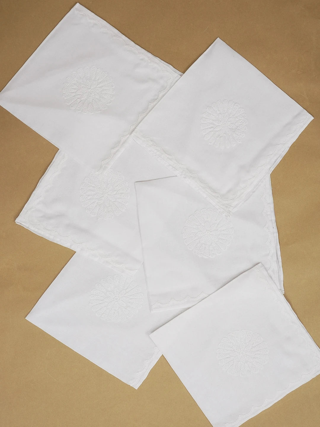 Ada Hand Embroidered White Cotton Lucknowi Chikan Napkin Set 01A563114