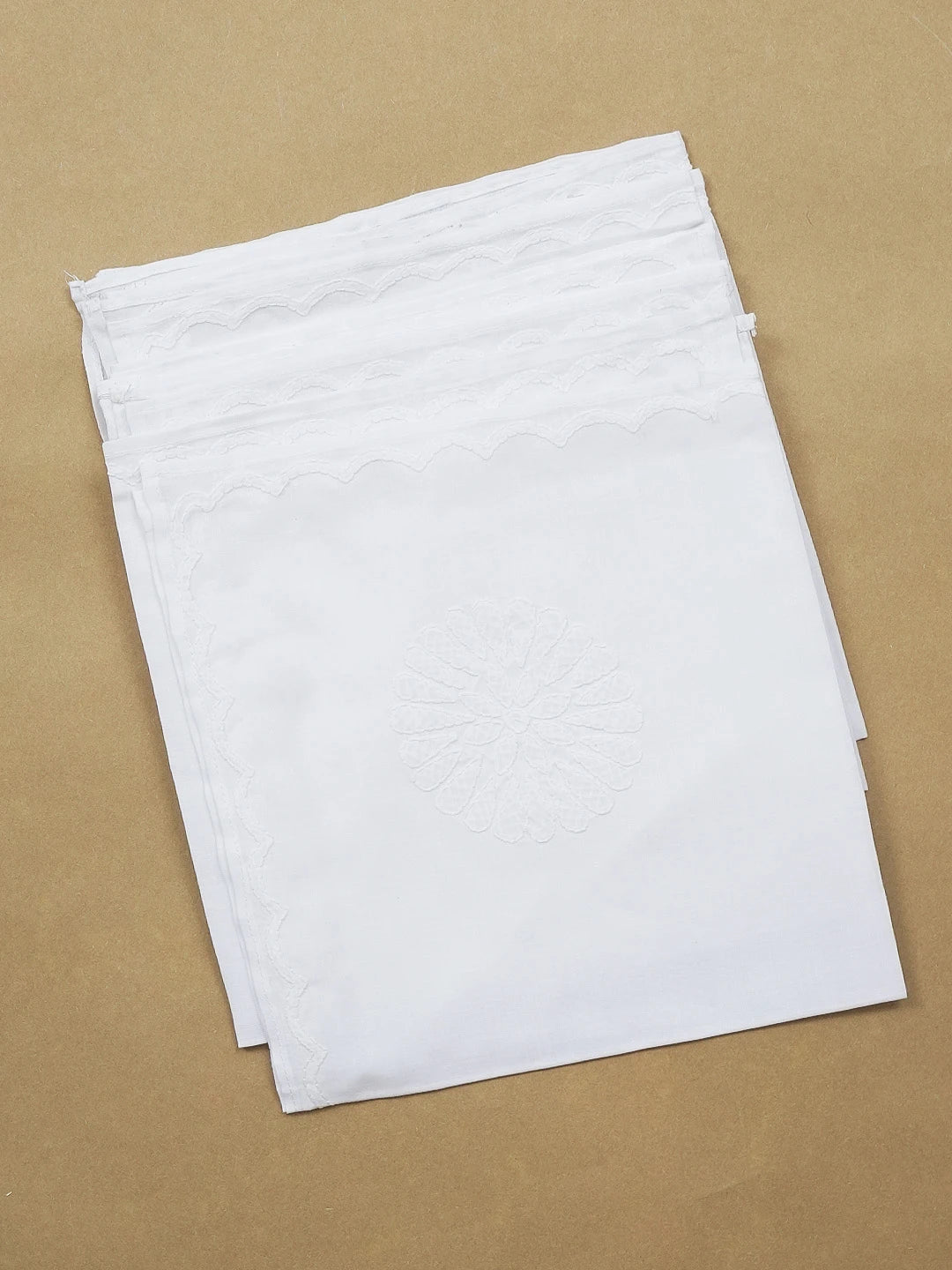 Ada Hand Embroidered White Cotton Lucknowi Chikan Napkin Set 01A563114