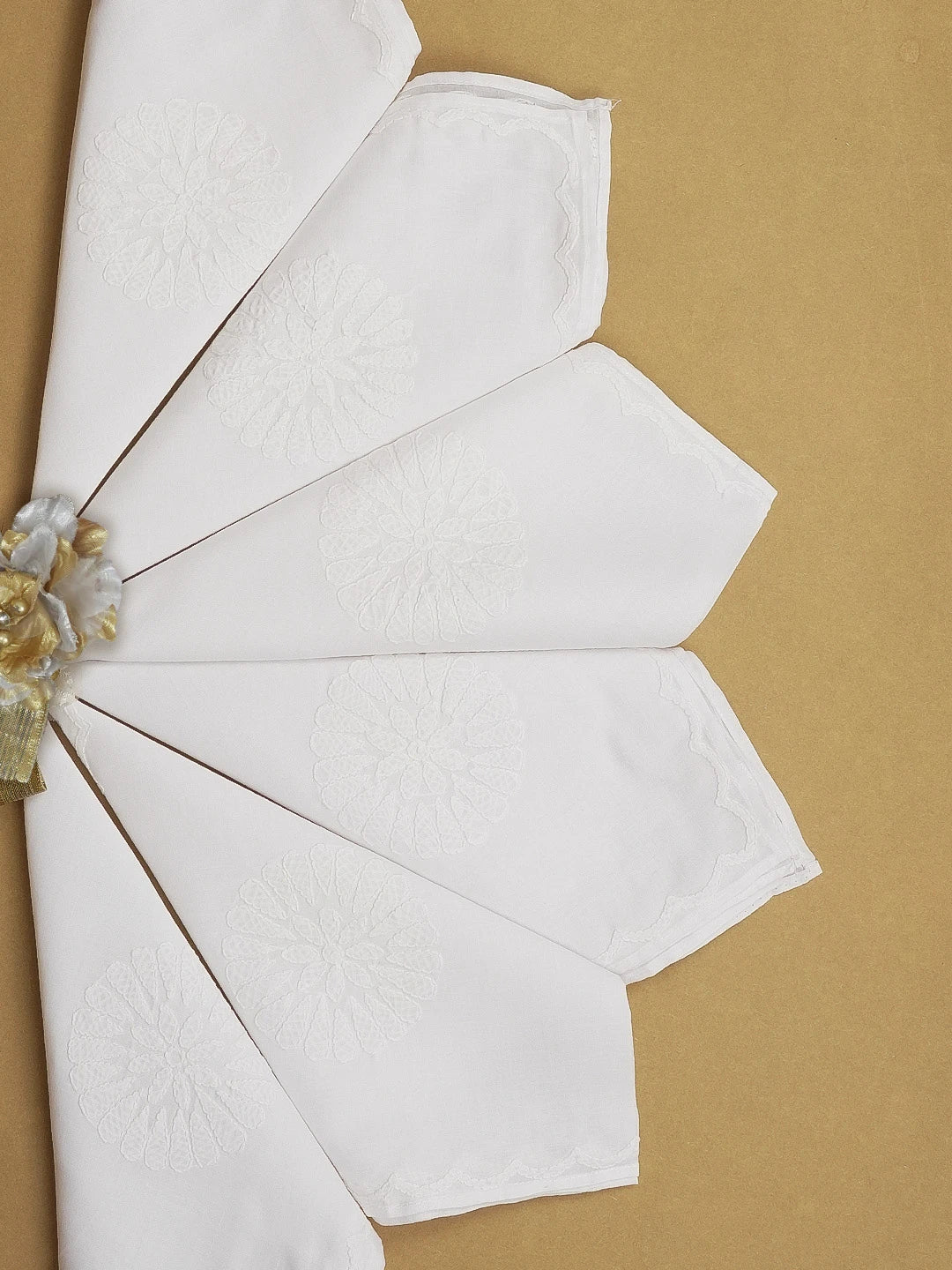 Ada Hand Embroidered White Cotton Lucknowi Chikan Napkin Set 01A563114