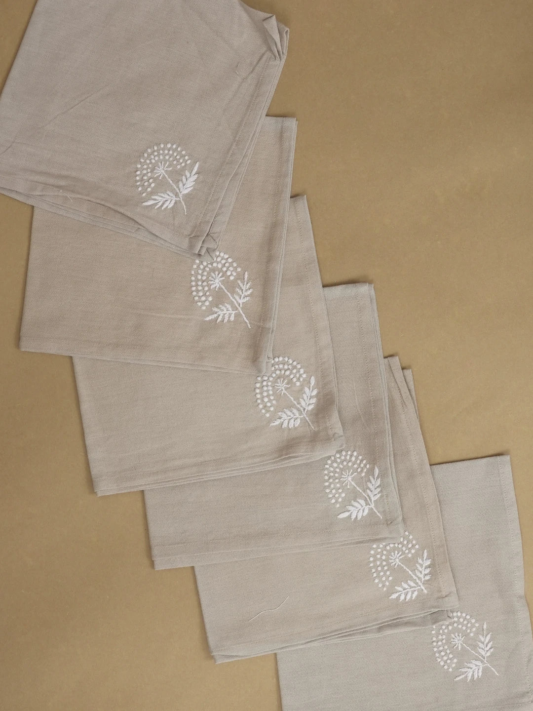 Ada Hand Embroidered Fawn Cotton Lucknowi Chikan Napkin Set 01A489710