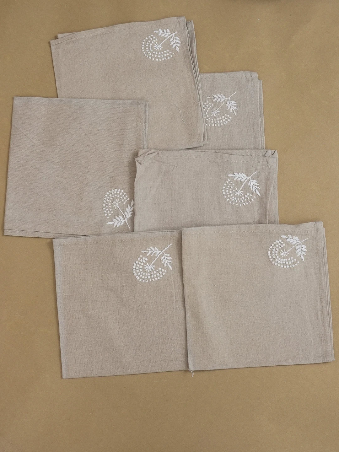 Ada Hand Embroidered Fawn Cotton Lucknowi Chikan Napkin Set 01A489710
