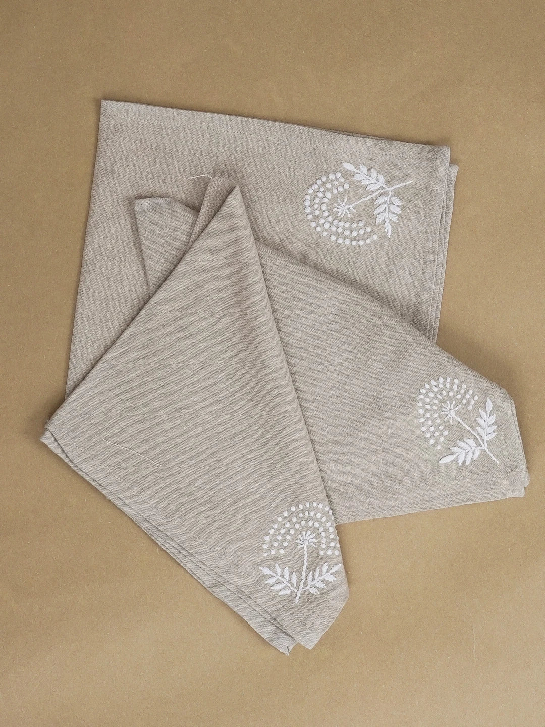 Ada Hand Embroidered Fawn Cotton Lucknowi Chikan Napkin Set 01A489710