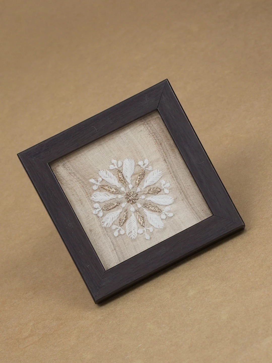 Ada Hand Embroidered Fawn Silk Lucknowi Chikankari Coaster With Zari Work 01A543440