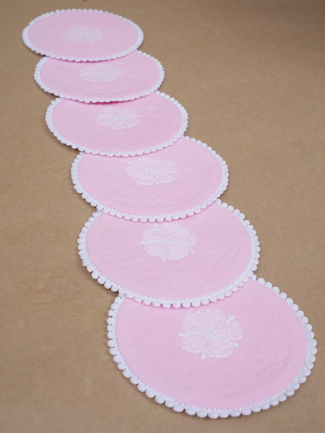 Ada Hand Embroidered Pink Cotton Lucknowi Chikankari Coaster Set  01A596901