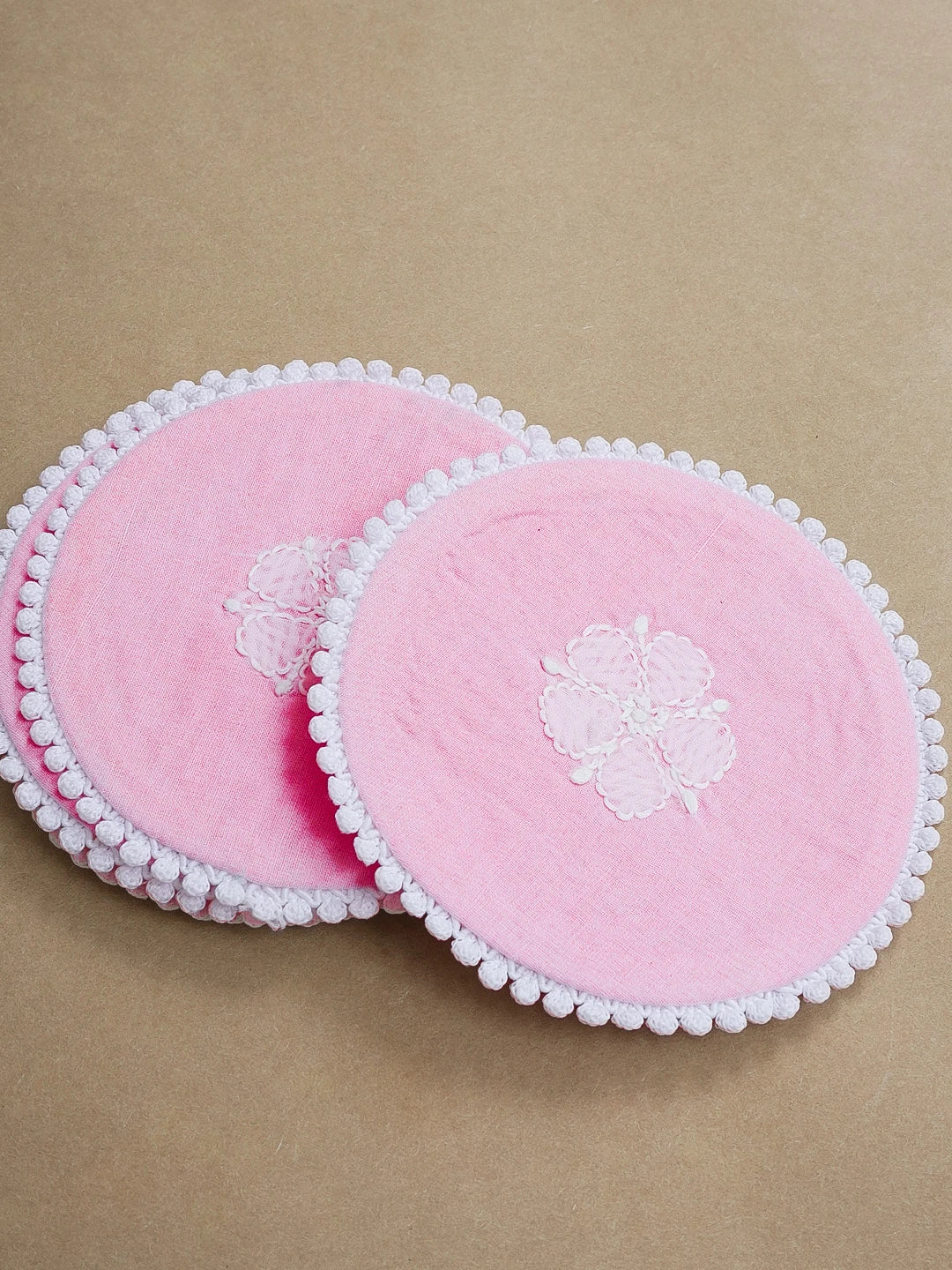 Ada Hand Embroidered Pink Cotton Lucknowi Chikankari Coaster Set  01A596901