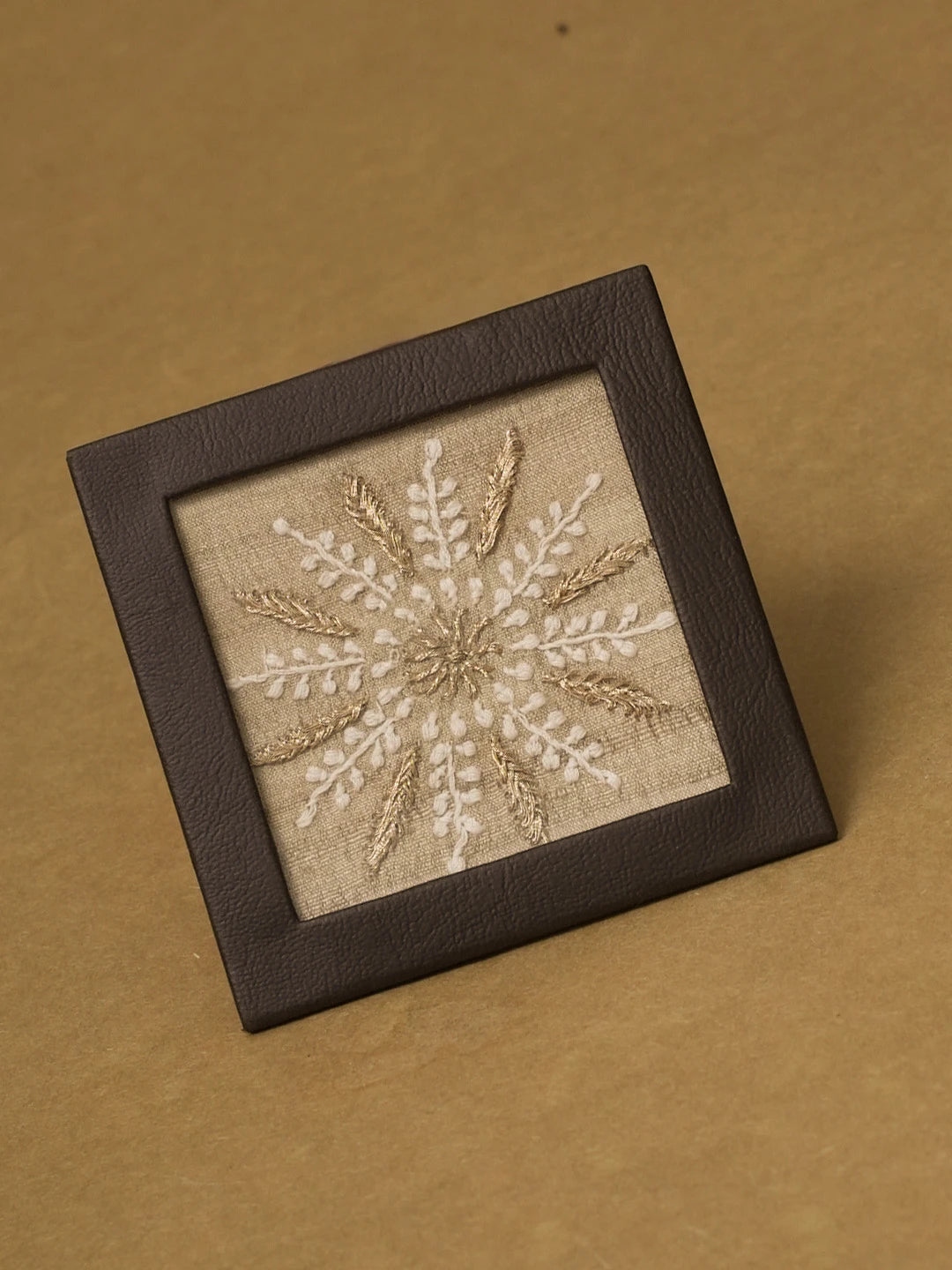 Ada Hand Embroidered Fawn Silk Lucknowi Chikankari Coaster With Zari Work 01A575927