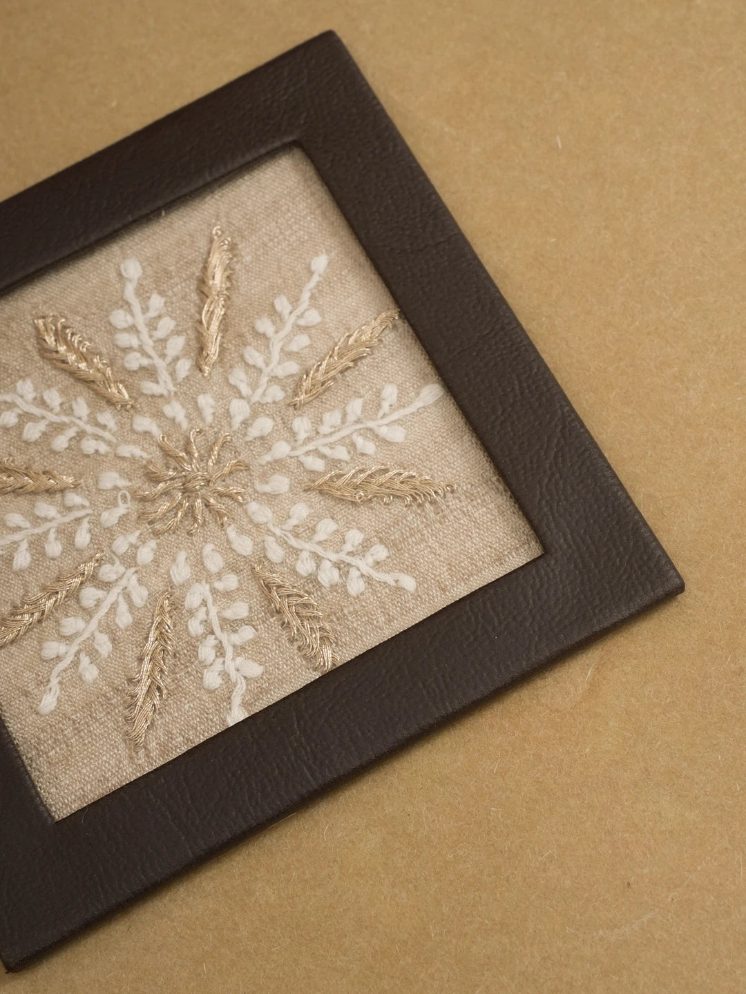 Ada Hand Embroidered Fawn Silk Lucknowi Chikankari Coaster With Zari Work 01A575927