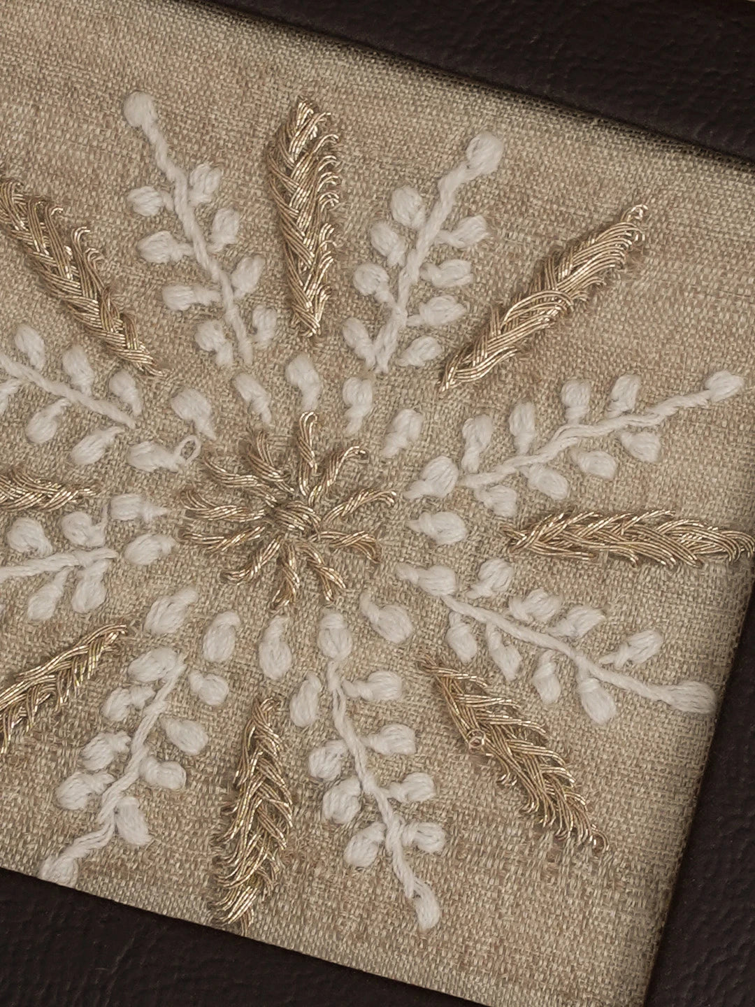 Ada Hand Embroidered Fawn Silk Lucknowi Chikankari Coaster With Zari Work 01A575927