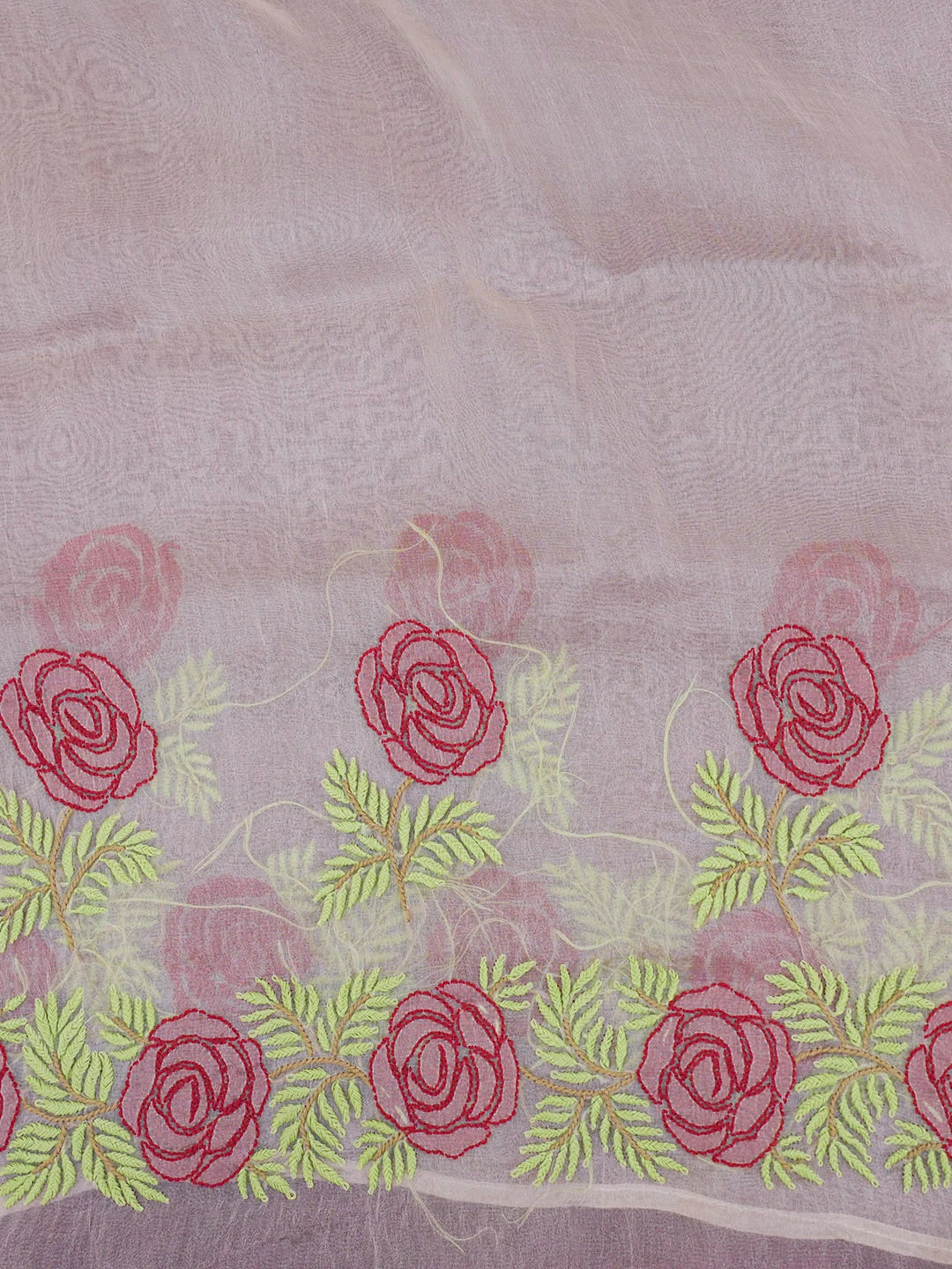 Ada Hand Embroidered Pastel Peach Organza Lucknowi Chikankari Saree and Blouse 01A506806