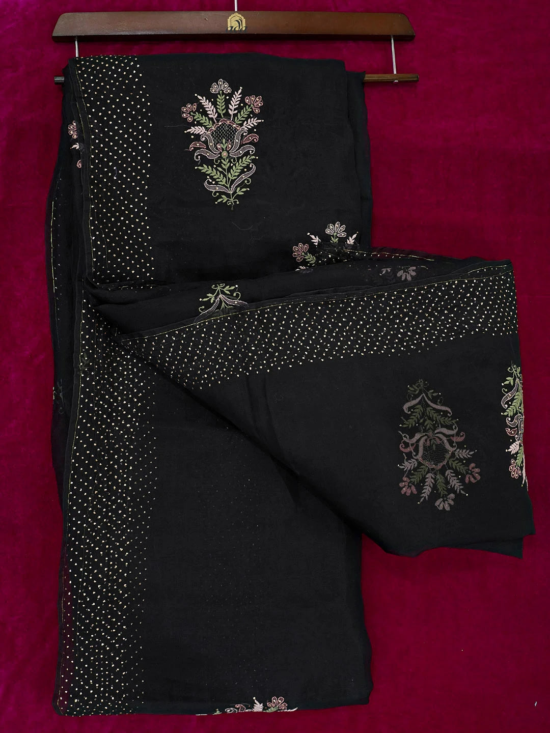 Ada Hand Embroidered Black Organza Lucknowi Chikankari Saree With Blouse And Muqaish Work 01A559649