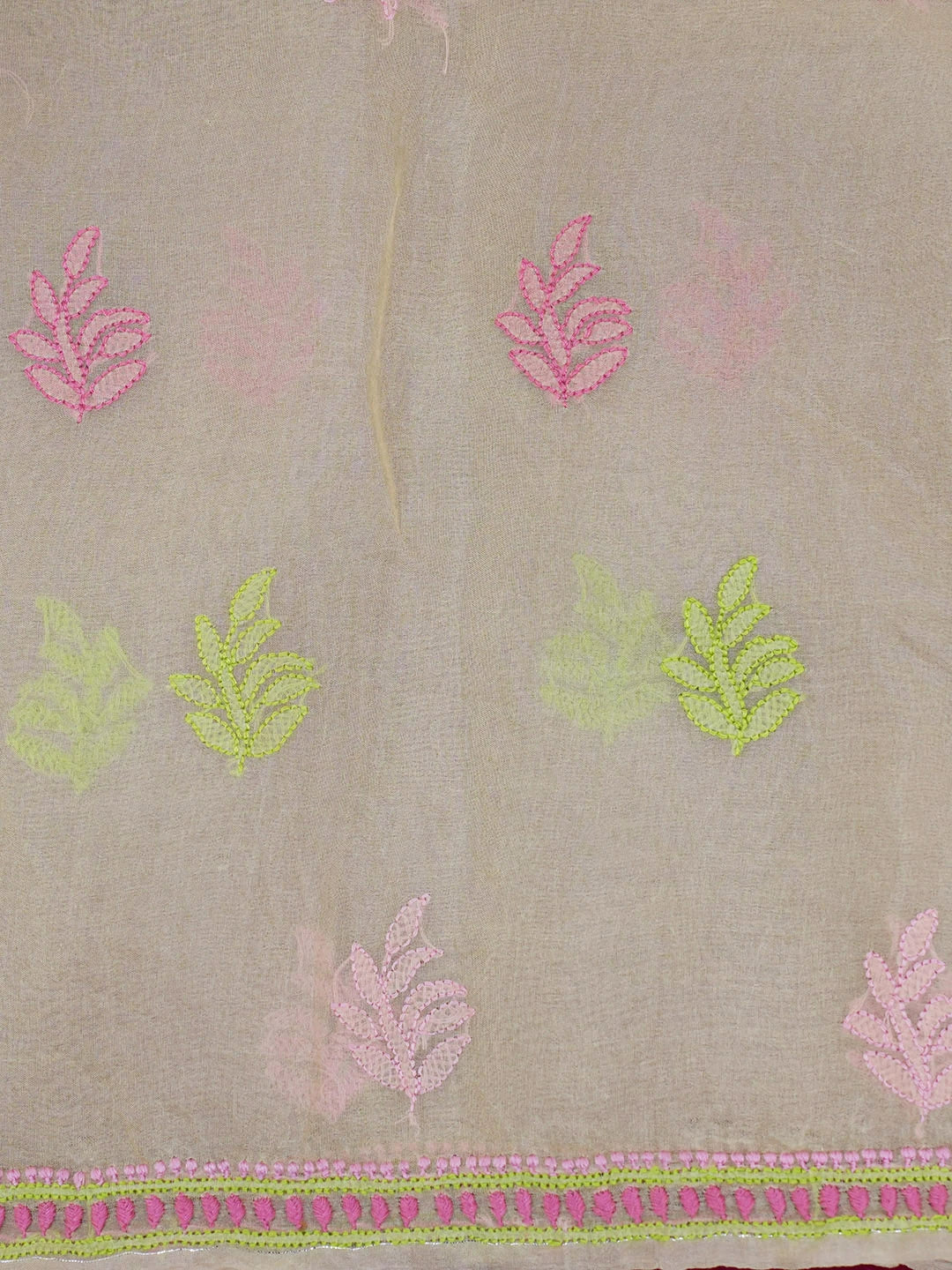 Ada Hand Embroidered Fawn Organza Lucknowi Chikankari Saree With Blouse 01A557325