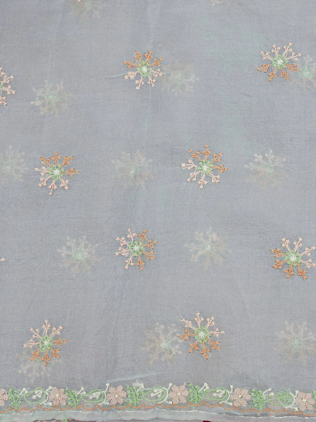 Ada Hand Embroidered Grey Organza Lucknowi Chikankari Saree and Blouse 01A580475