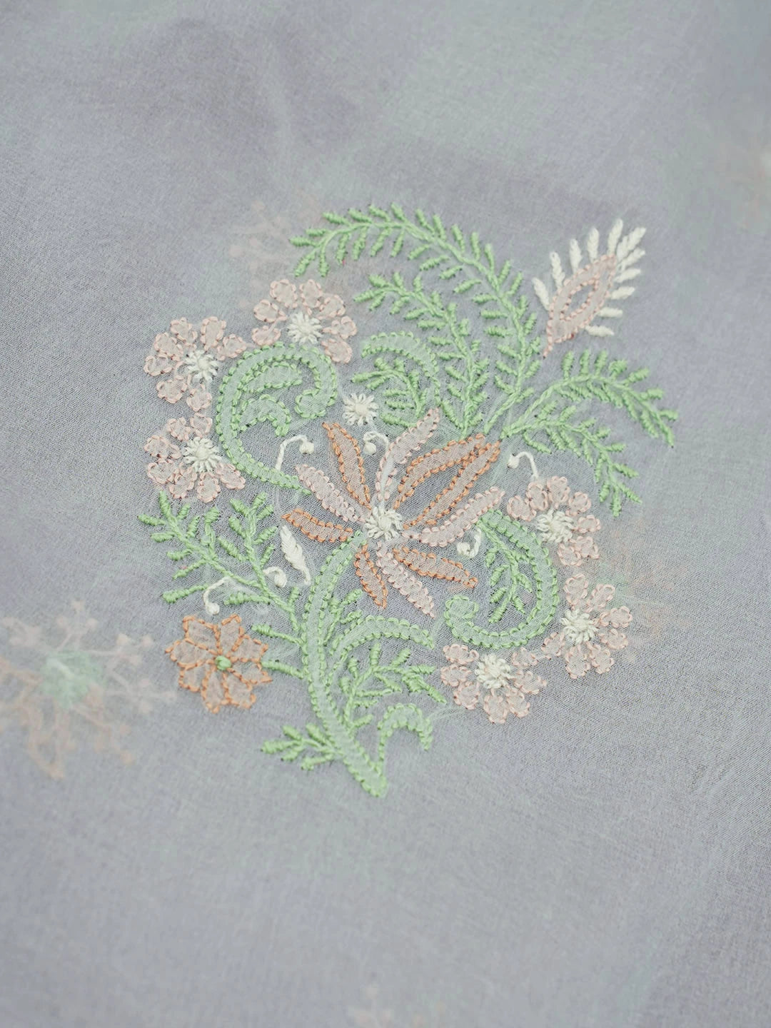 Ada Hand Embroidered Grey Organza Lucknowi Chikankari Saree and Blouse 01A580475