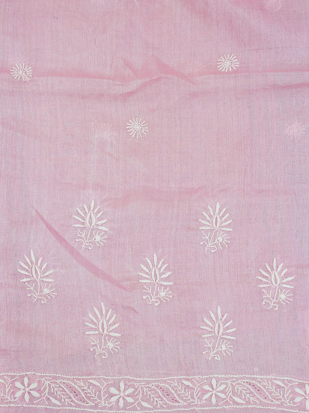 Ada Hand Embroidered Carnation Pink Silk Lucknowi Chikankari Saree With Blouse 01A595150