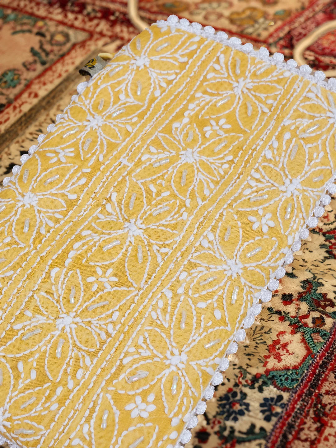 Ada Hand Embroidered Mustard Cotton Lucknowi Chikankari Mobile Cover With Cutdana Work 01A553754