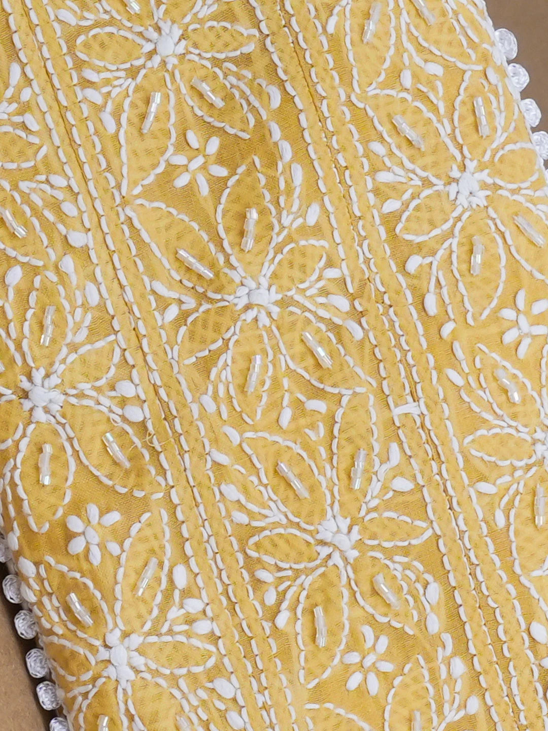 Ada Hand Embroidered Mustard Cotton Lucknowi Chikankari Mobile Cover With Cutdana Work 01A553754