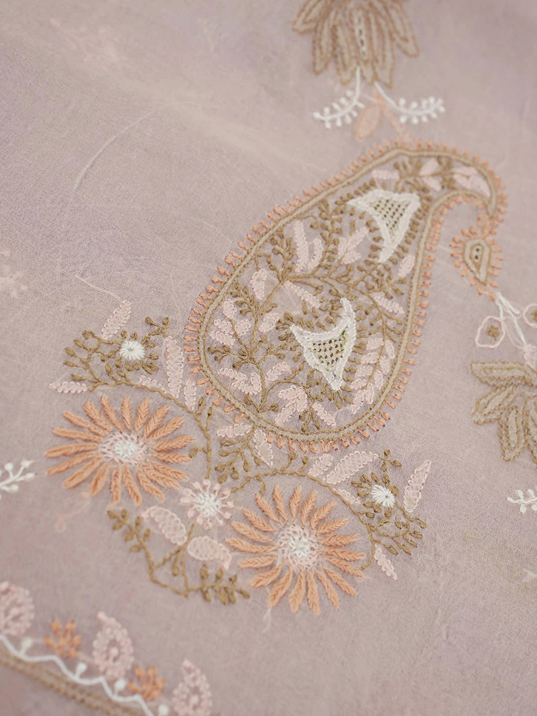 Ada Hand Embroidered Blushing Peach Organza Lucknowi Chikankari Saree and Blouse 01A585795