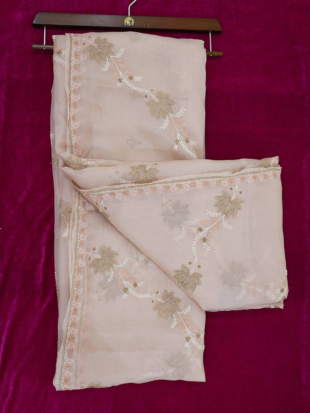 Ada Hand Embroidered Blushing Peach Organza Lucknowi Chikankari Saree and Blouse 01A585795