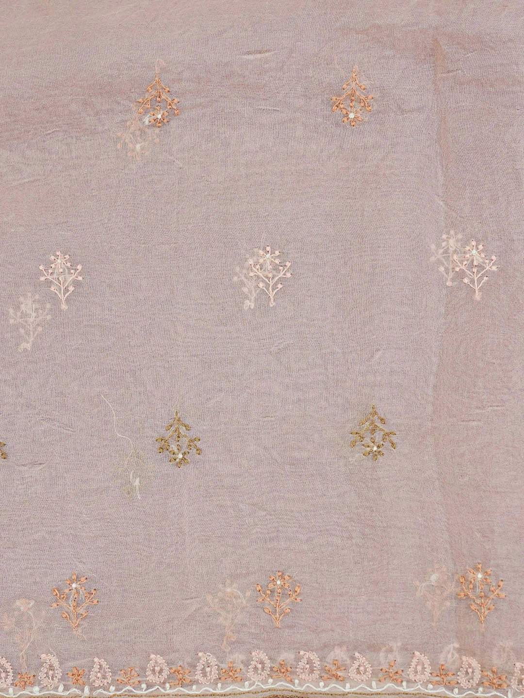 Ada Hand Embroidered Blushing Peach Organza Lucknowi Chikankari Saree and Blouse 01A585795