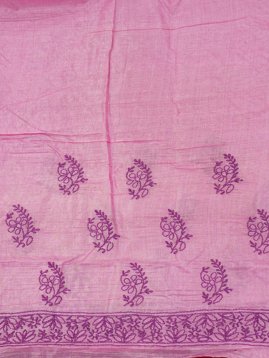 Ada Hand Embroidered Onion Pink Silk Lucknowi Chikankari Saree and Blouse 01A596677