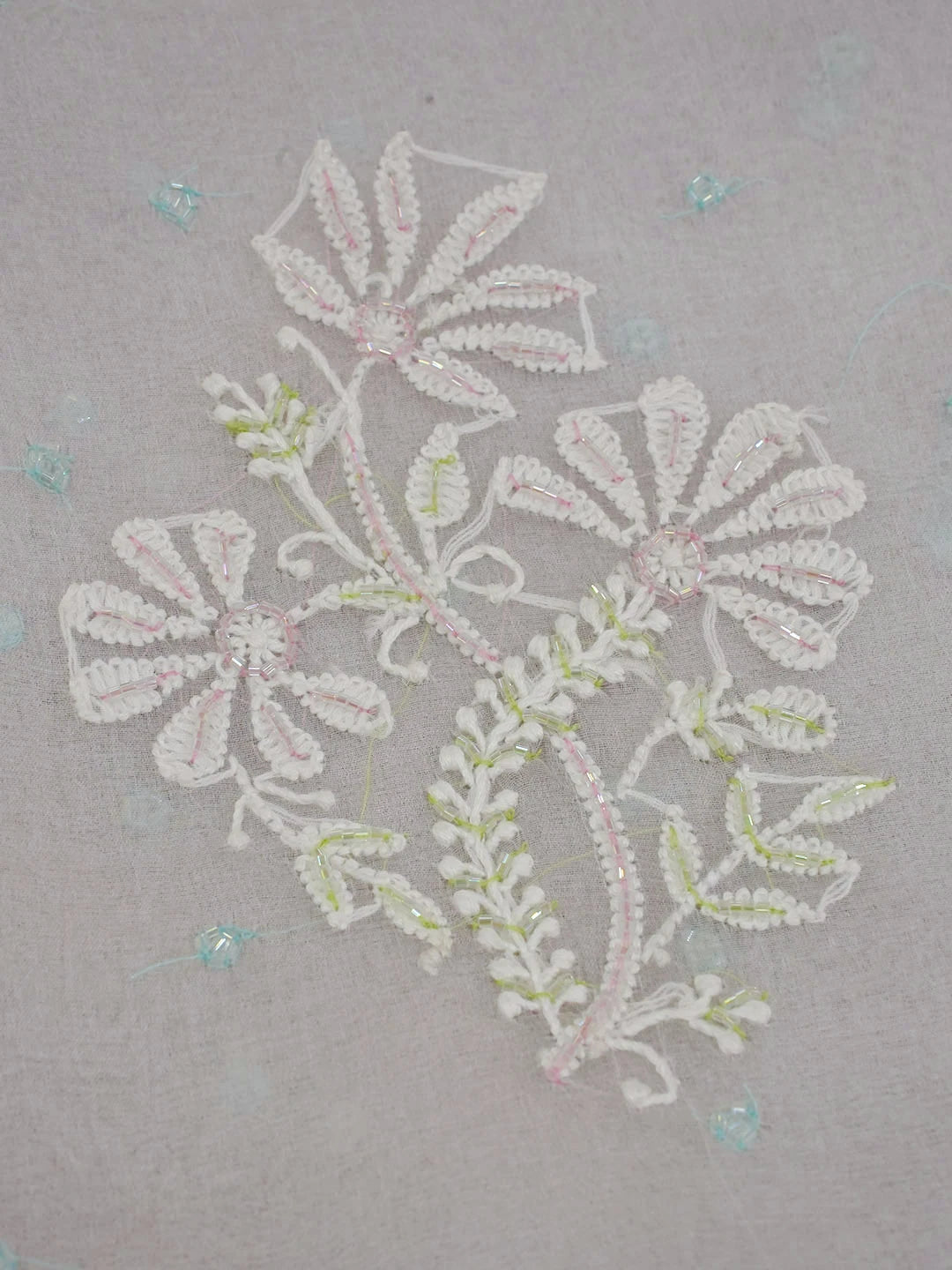 Ada Hand Embroidered Off White Organza Lucknowi Chikankari Saree With Blouse And Cutdana Work 01A584163