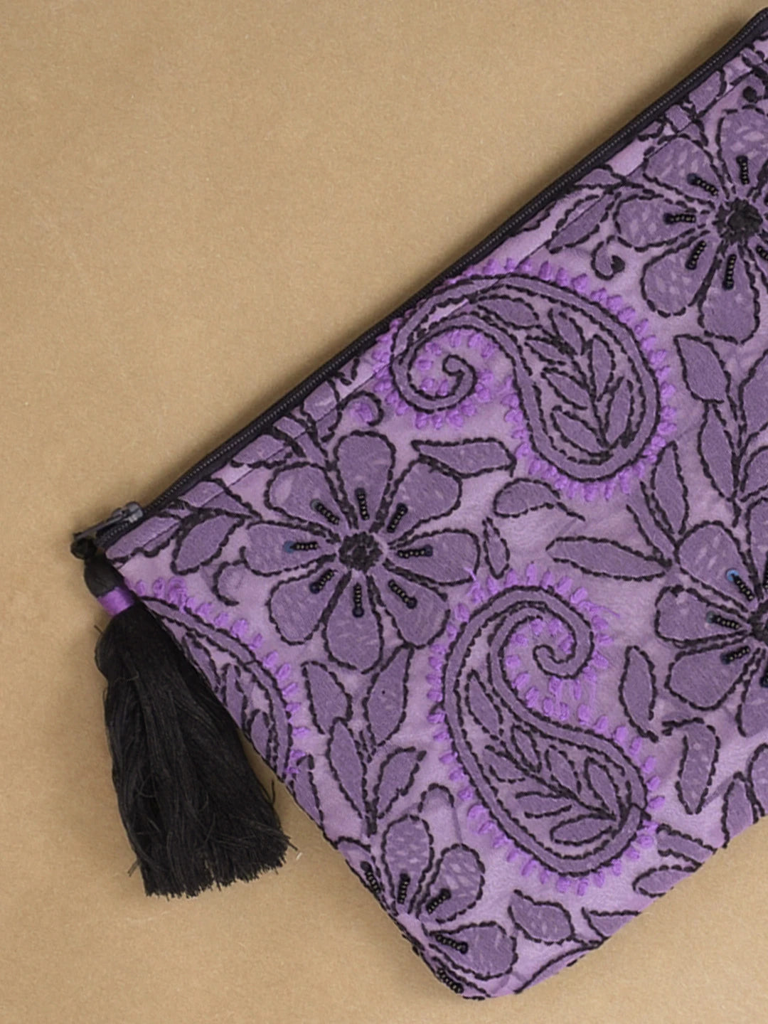 Ada Hand Embroidered Mauve Georgette Lucknowi Chikankari Pouch with Cutdana and Sequinned Work 01A558276