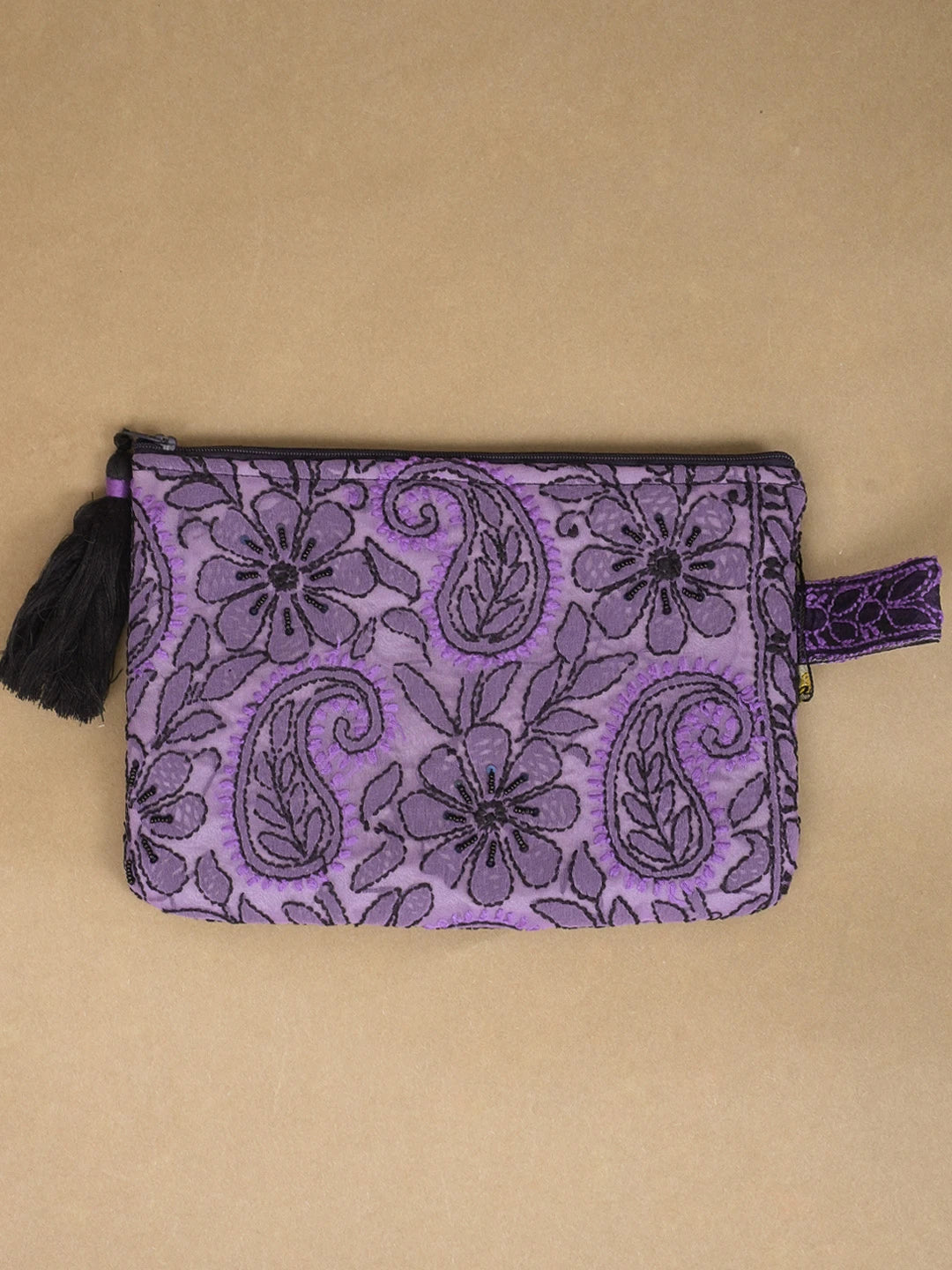 Ada Hand Embroidered Mauve Georgette Lucknowi Chikankari Pouch with Cutdana and Sequinned Work 01A558276